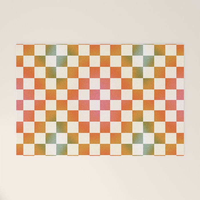 Rainbow Checkered Print in Cream Welcome Mat Gallery Image 1