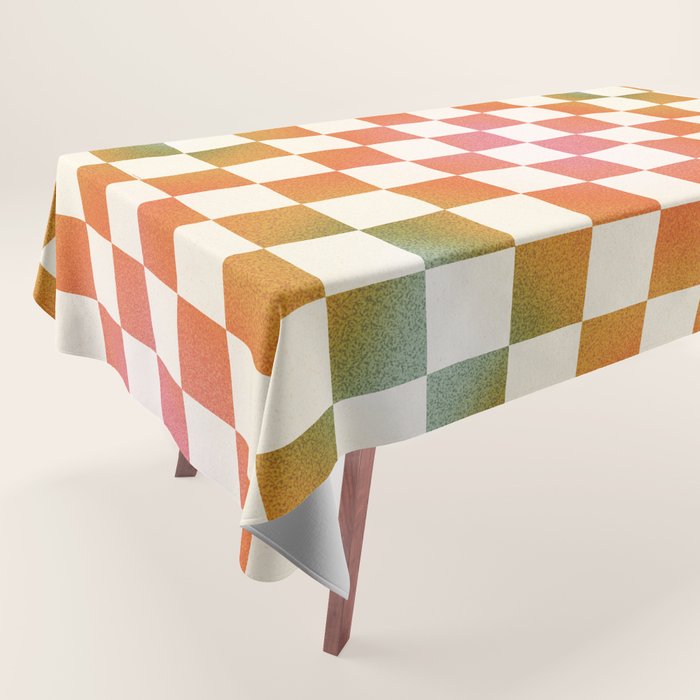 Rainbow Checkered Print in Cream Tablecloth Gallery Image 1
