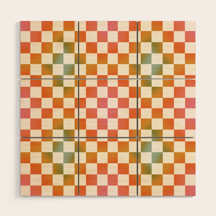 Rainbow Checkered Print in Cream Wood Wall Art Gallery Image 1