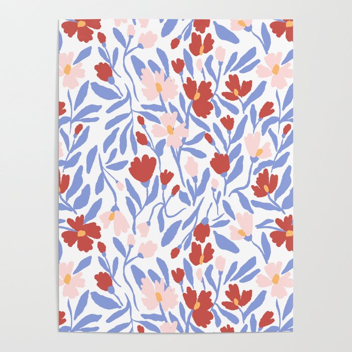 Blue and Orange vibrant bold flowers Poster Gallery Image 1