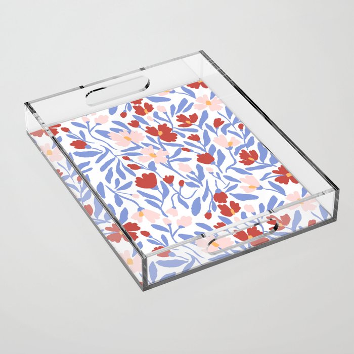 Blue and Orange vibrant bold flowers Acrylic Tray Gallery Image 1