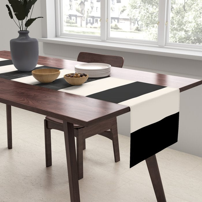 Black And Cream White Vertical Stripes Table Runner Gallery Image 2