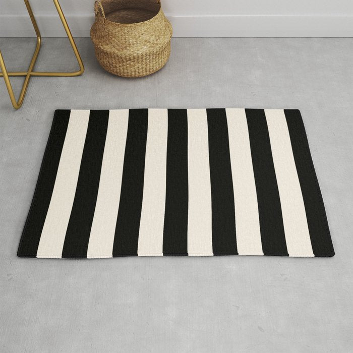 Black And Cream White Vertical Stripes Rug Gallery Image 1