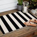 Black And Cream White Vertical Stripes Outdoor Rug Gallery Image 2
