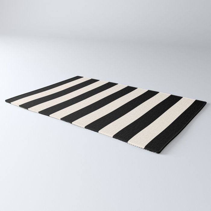 Black And Cream White Vertical Stripes Rug Gallery Image 3
