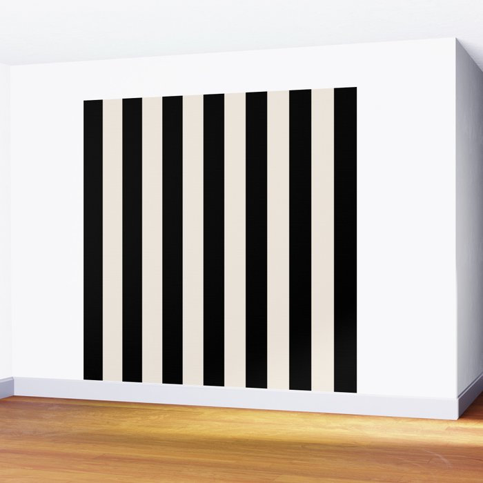 Black And Cream White Vertical Stripes Wall Mural Gallery Image 2