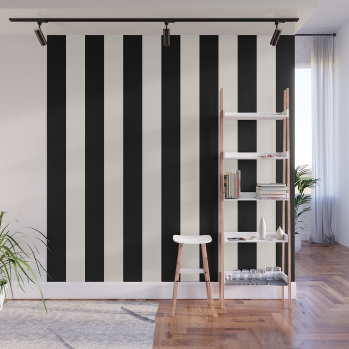Black And Cream White Vertical Stripes Wall Mural Gallery Image 1