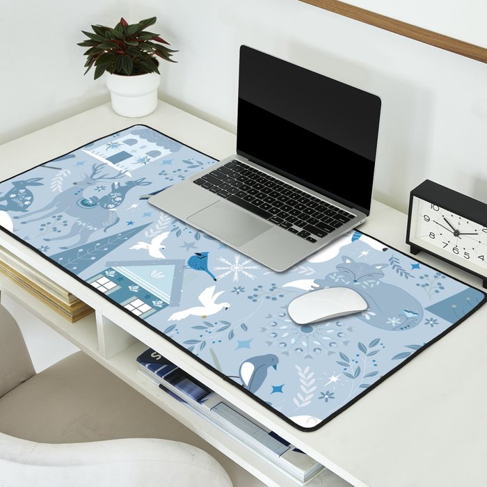 Scandinavian style festive winter animals blue Desk Mat Gallery Image 2