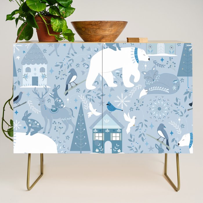 Scandinavian style festive winter animals blue Credenza Gallery Image 1