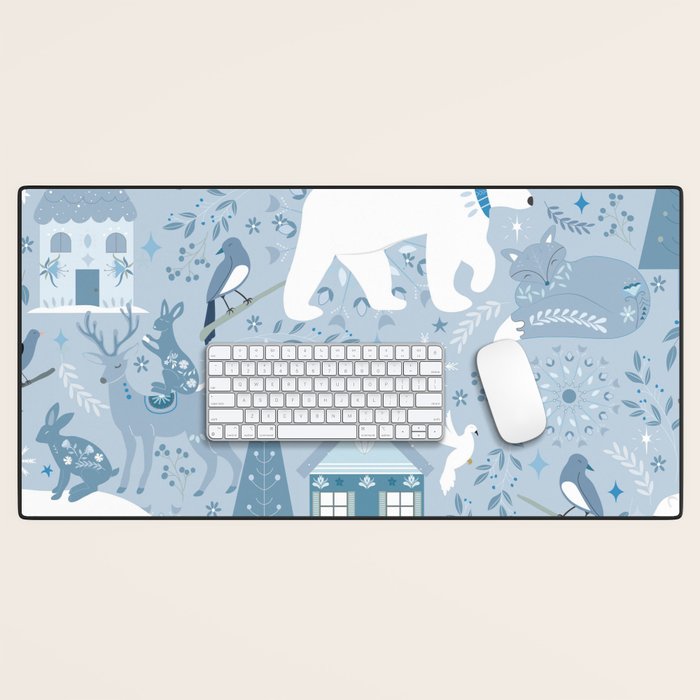 Scandinavian style festive winter animals blue Desk Mat Gallery Image 1