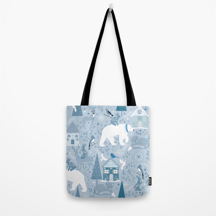 Scandinavian style festive winter animals blue Tote Bag Gallery Image 2