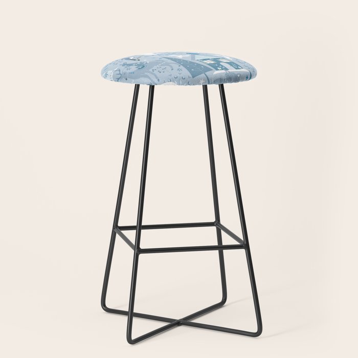 Scandinavian style festive winter animals blue Stool Gallery Image 1