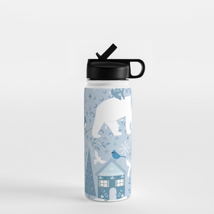 Scandinavian style festive winter animals blue Water Bottle Gallery Image 1