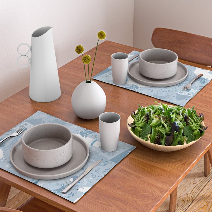 Scandinavian style festive winter animals blue Placemat Gallery Image 2