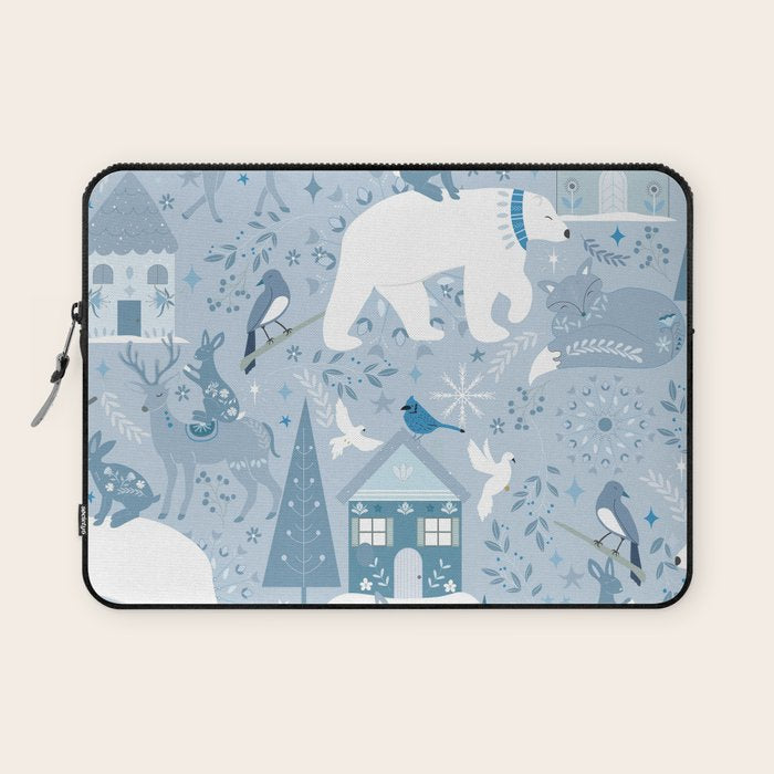 Scandinavian style festive winter animals blue Laptop Sleeve Gallery Image 1
