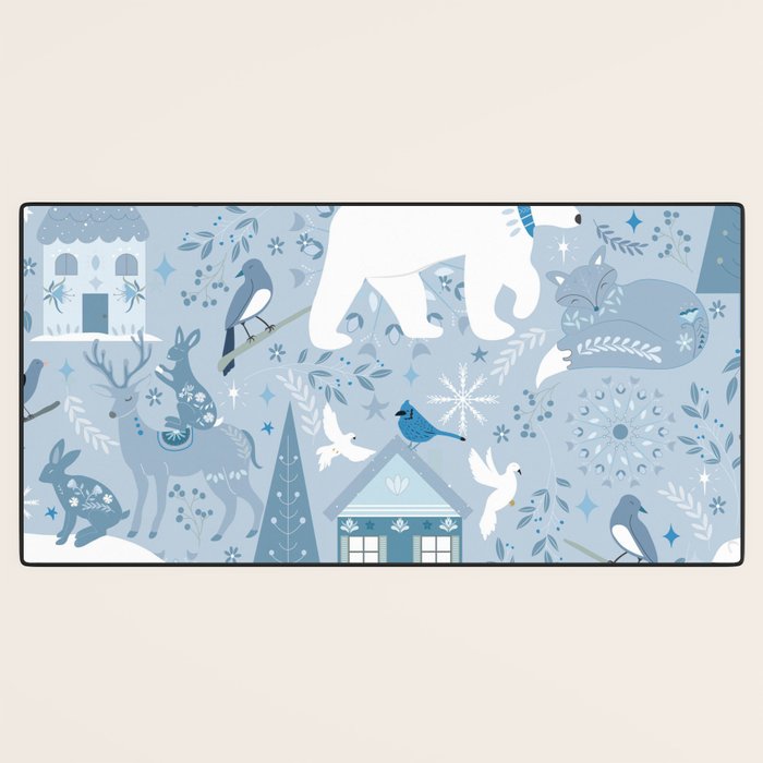 Scandinavian style festive winter animals blue Desk Mat Gallery Image 3