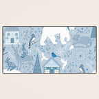 Scandinavian style festive winter animals blue Desk Mat Gallery Image 3