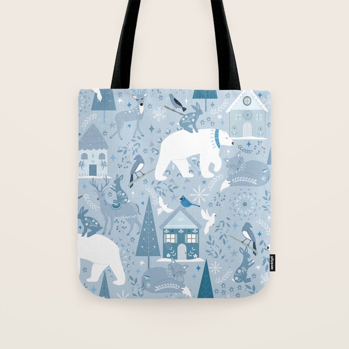Scandinavian style festive winter animals blue Tote Bag Gallery Image 1