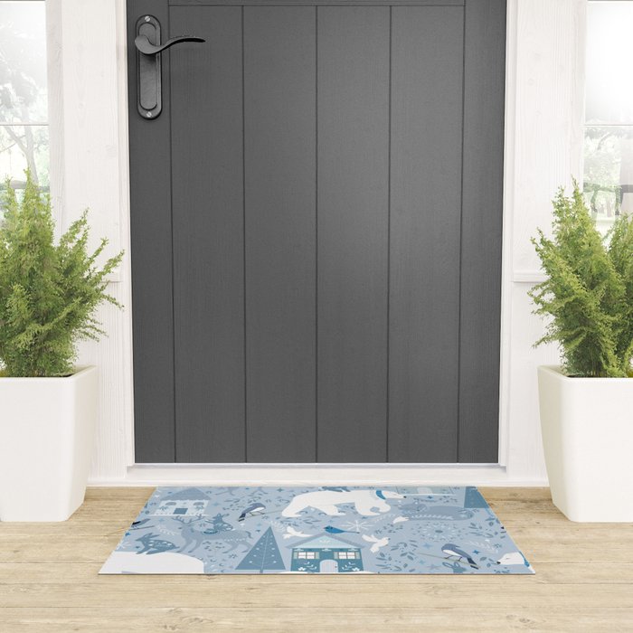 Scandinavian style festive winter animals blue Welcome Mat Gallery Image 3