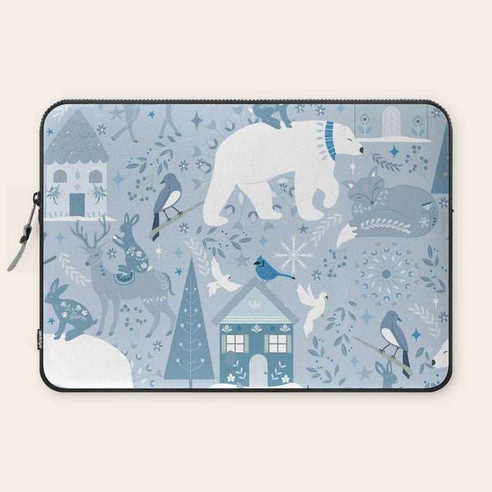 Scandinavian style festive winter animals blue Laptop Sleeve Gallery Image 2