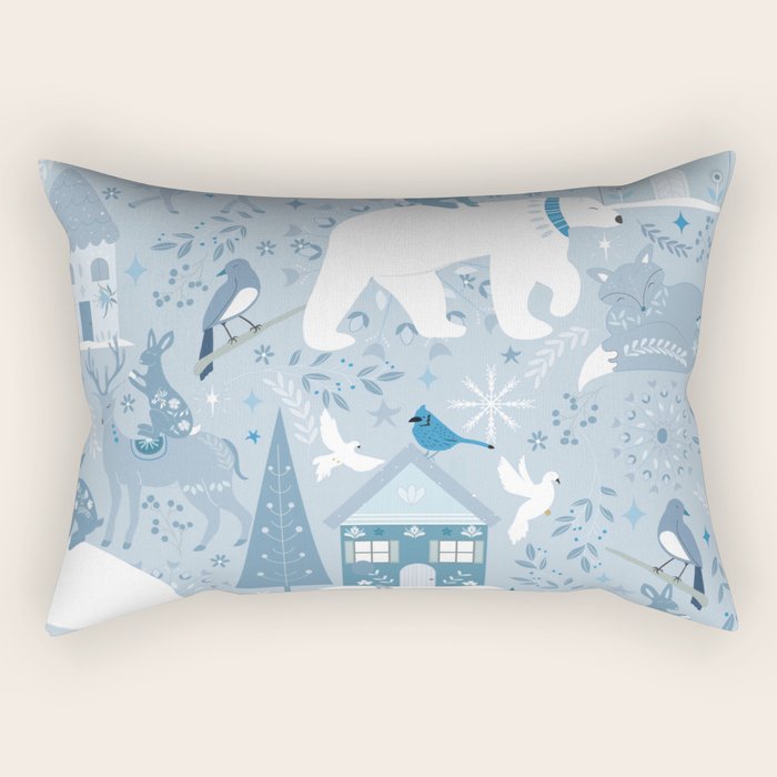 Scandinavian style festive winter animals blue Rectangular Pillow Gallery Image 2
