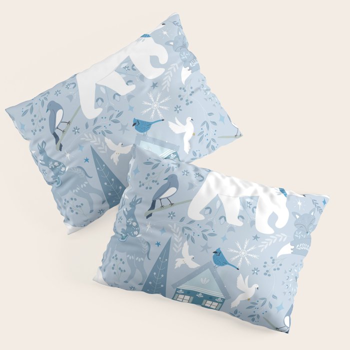 Scandinavian style festive winter animals blue Pillow Sham Gallery Image 1