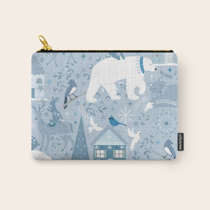 Scandinavian style festive winter animals blue Carry All Pouch Gallery Image 1