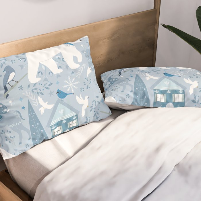 Scandinavian style festive winter animals blue Pillow Sham Gallery Image 2
