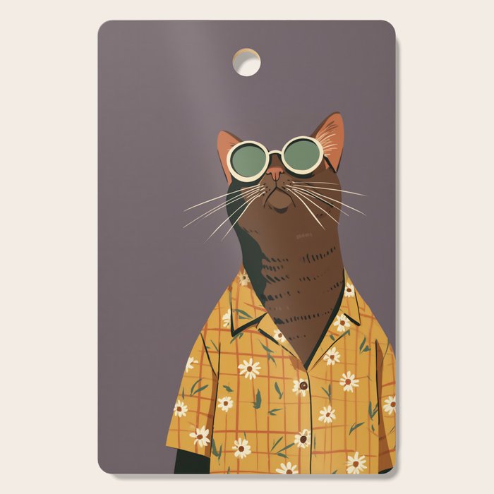 Cool Cat in Summer Shirt Cutting Board Gallery Image 1