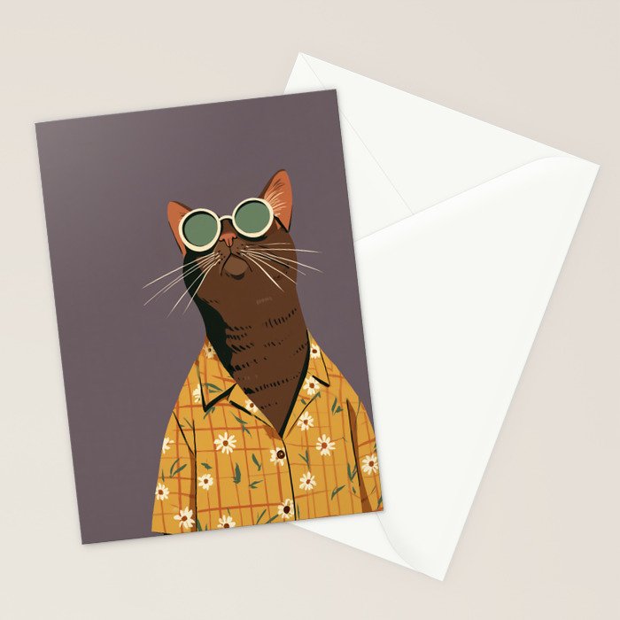 Cool Cat in Summer Shirt Stationery Card Gallery Image 2