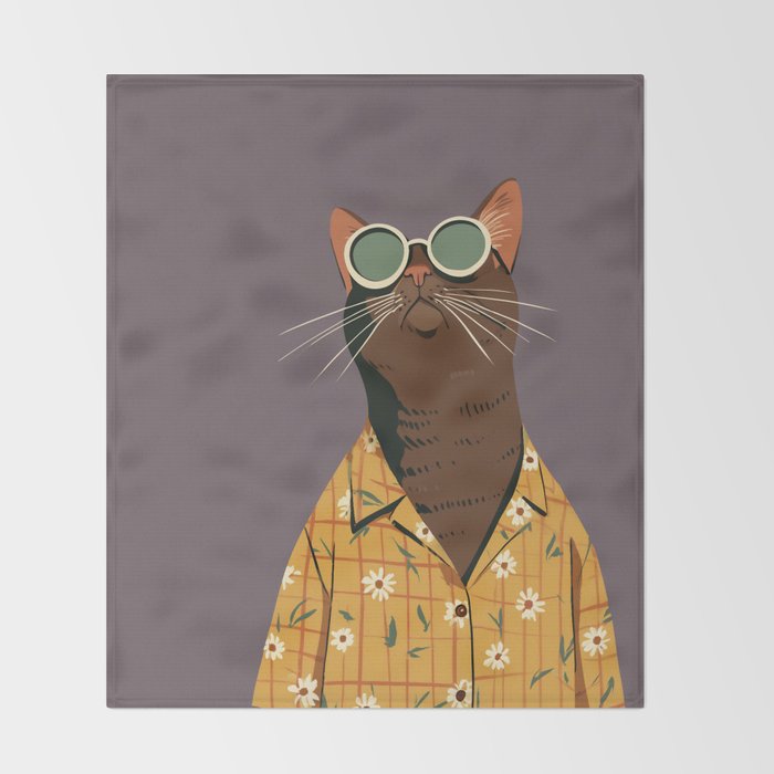 Cool Cat in Summer Shirt Throw Blanket Gallery Image 2