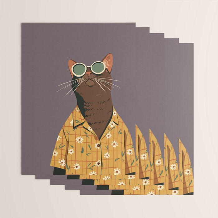 Cool Cat in Summer Shirt Wrapping Paper Gallery Image 3