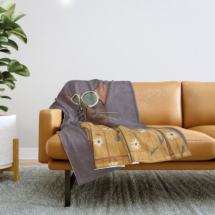 Cool Cat in Summer Shirt Throw Blanket Gallery Image 1