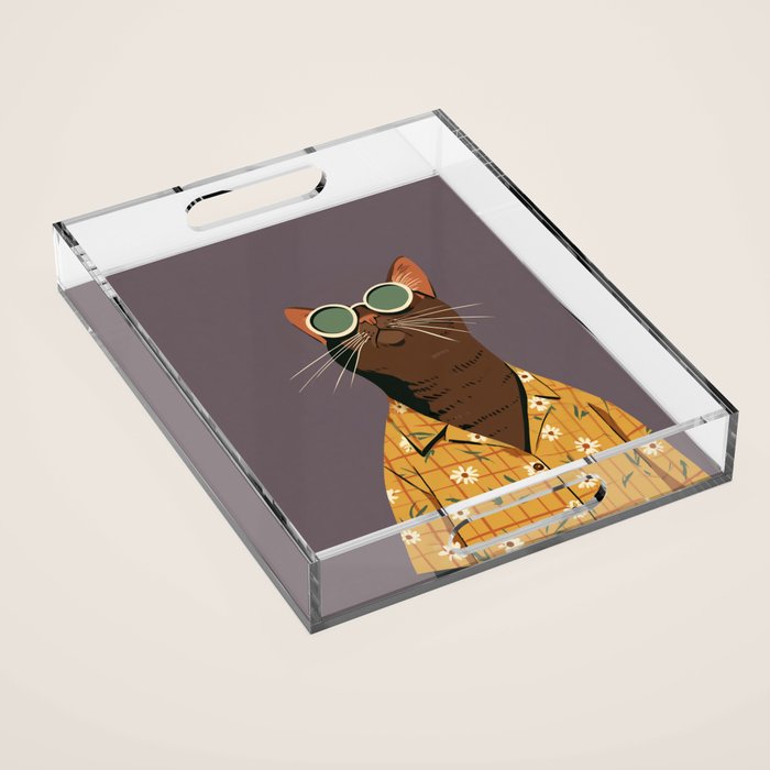 Cool Cat in Summer Shirt Acrylic Tray Gallery Image 1