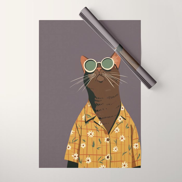 Cool Cat in Summer Shirt Wrapping Paper Gallery Image 1