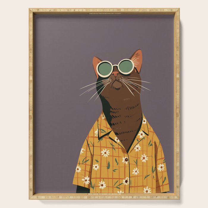 Cool Cat in Summer Shirt Serving Tray Gallery Image 1