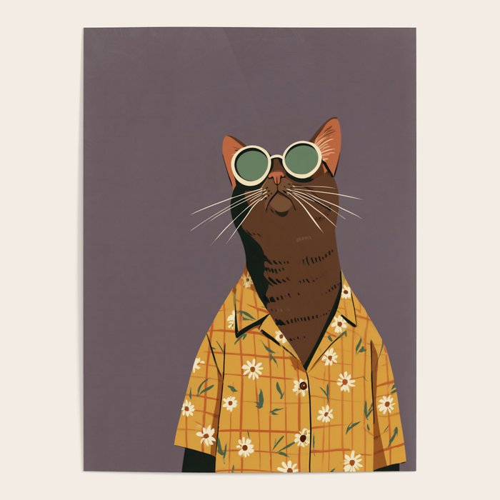 Cool Cat in Summer Shirt Poster Gallery Image 1