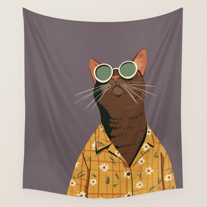 Cool Cat in Summer Shirt Wall Tapestry Gallery Image 4