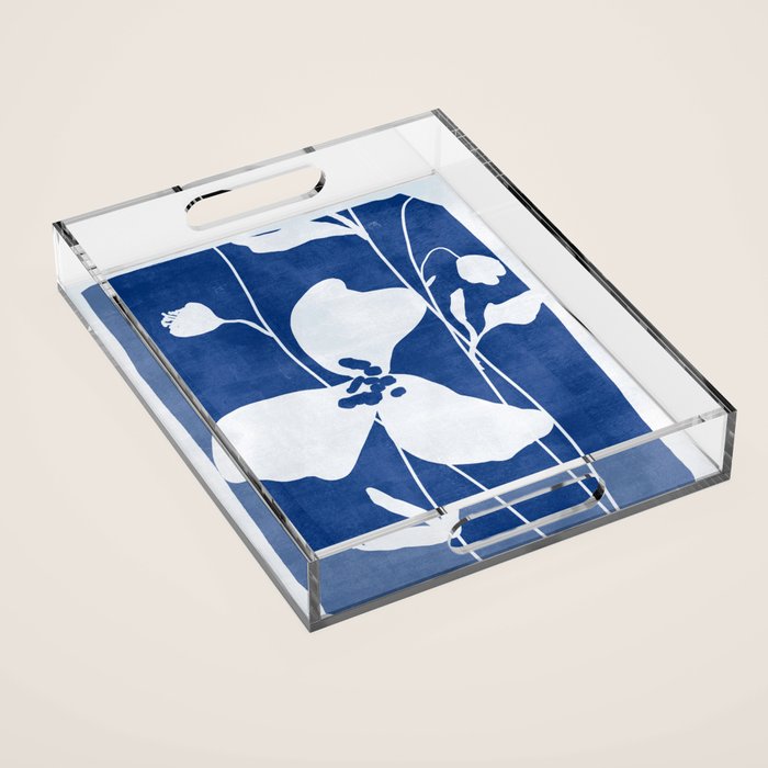 Abstract Minimal Flowers 4/Blue Acrylic Tray Gallery Image 1