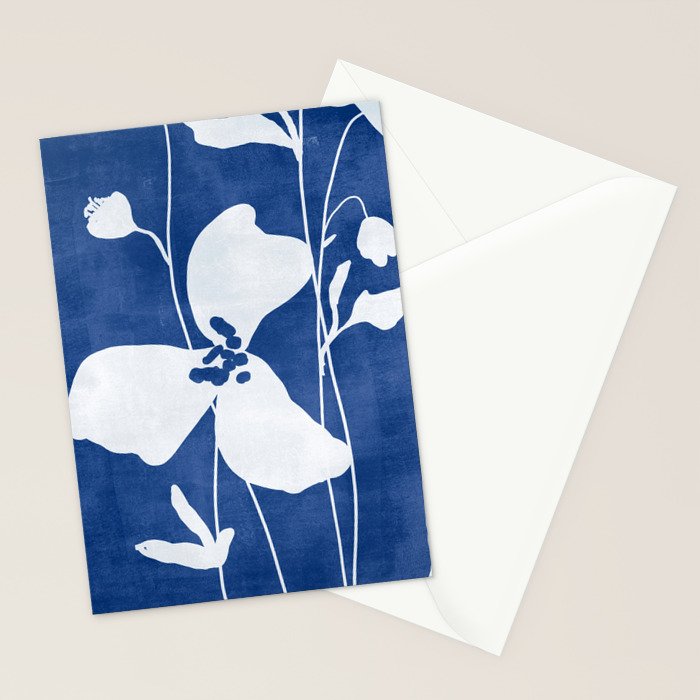 Abstract Minimal Flowers 4/Blue Stationery Card Gallery Image 2