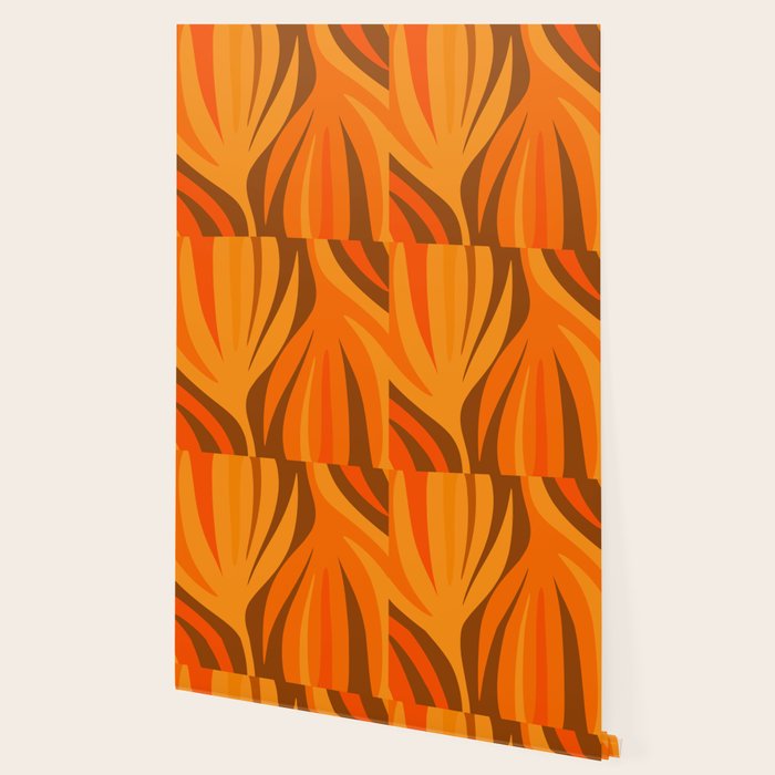 Maldives Leaves Modern Abstract Pattern in 70s Brown and Orange Wallpaper Gallery Image 2