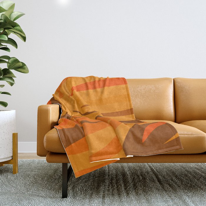 Maldives Leaves Modern Abstract Pattern in 70s Brown and Orange Throw Blanket Gallery Image 1