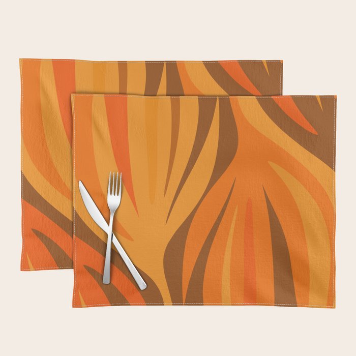 Maldives Leaves Modern Abstract Pattern in 70s Brown and Orange Placemat Gallery Image 1