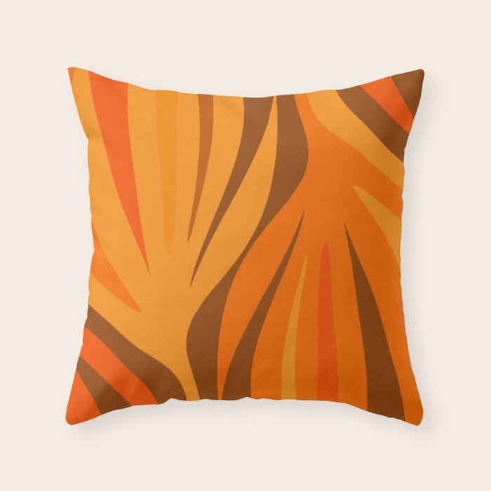 Maldives Leaves Modern Abstract Pattern in 70s Brown and Orange Throw Pillow Gallery Image 1