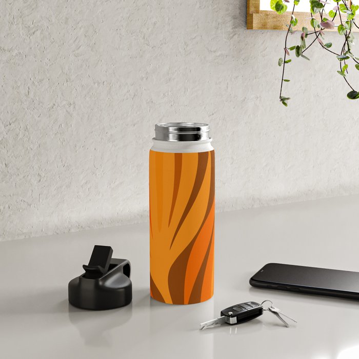Maldives Leaves Modern Abstract Pattern in 70s Brown and Orange Water Bottle Gallery Image 4