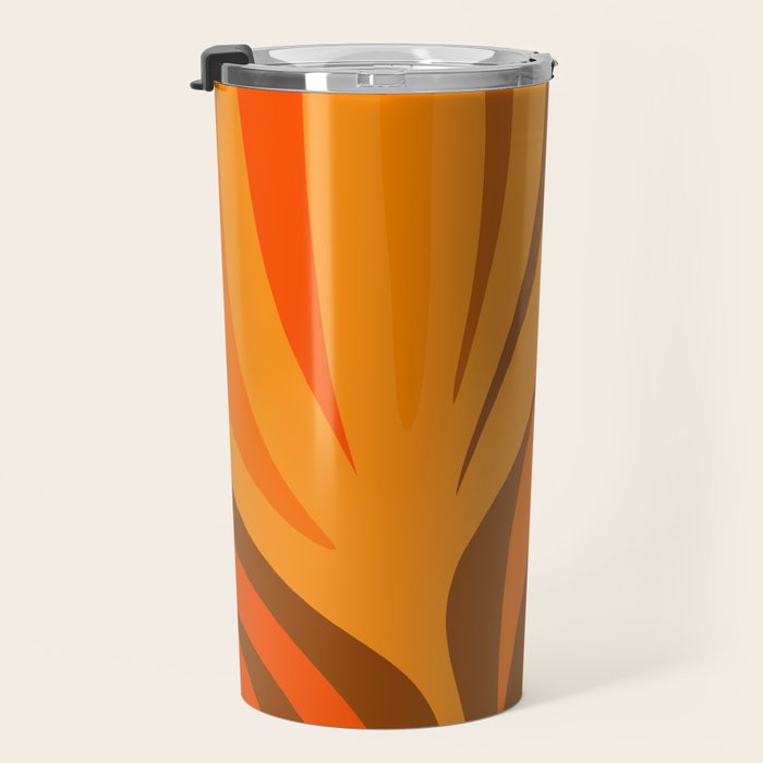 Maldives Leaves Modern Abstract Pattern in 70s Brown and Orange Travel Mug Gallery Image 3