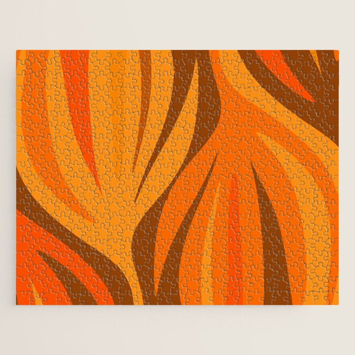 Maldives Leaves Modern Abstract Pattern in 70s Brown and Orange Jigsaw Puzzle Gallery Image 1