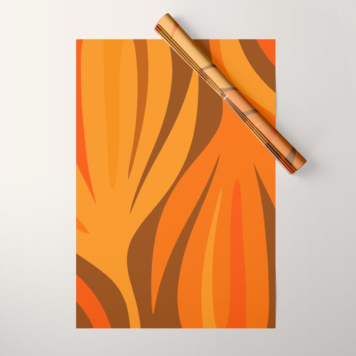 Maldives Leaves Modern Abstract Pattern in 70s Brown and Orange Wrapping Paper Gallery Image 1