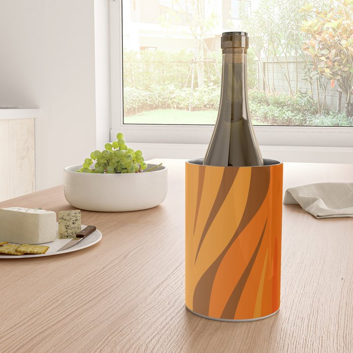 Maldives Leaves Modern Abstract Pattern in 70s Brown and Orange Wine Chiller Gallery Image 4