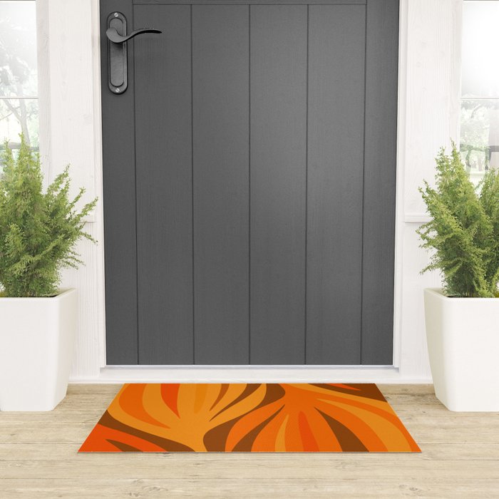 Maldives Leaves Modern Abstract Pattern in 70s Brown and Orange Welcome Mat Gallery Image 3